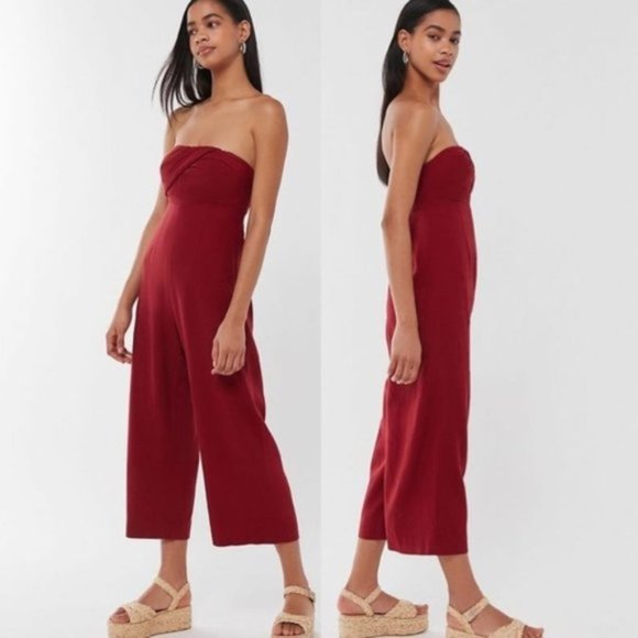 Urban Outfitters Red Linen Strapless Jumpsuit - Picture 2 of 6